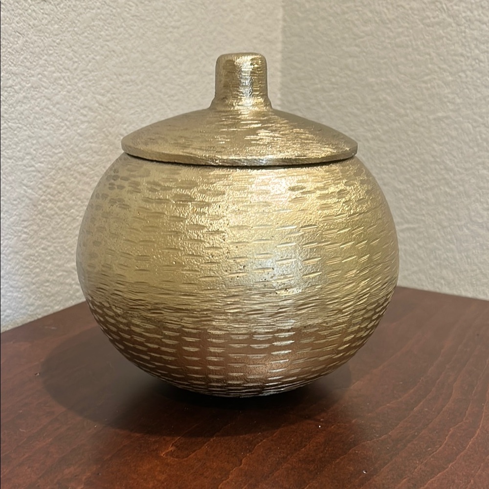 Elegant Gold or Brass Textured Metal Decorative Jar